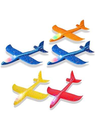 Alyasameen LED Light Airplane, 17.5" Large Throwing Foam Plane, 2 Flight Mode Glider Plane, Flying Toy for Kids, Outdoor Sport Toys Birthday Party Foam Airplane (5 PCS)