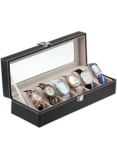 6 Wrist Watches Box Window organizer Box for Save 6Wrist Watches Case Boxes jewelry Display Case Storage Holder (Black)