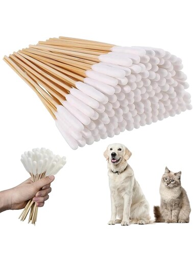 200 Pcs Pet Dog Ear Cleaner Cotton Buds,6 Inch Large Dog Ear Cleaning Swabs,Cat Ear Cleaner Cotton Swab Sticks Wax Remover Itchy Ear Relief for Dogs Ear Wax Infection Removal