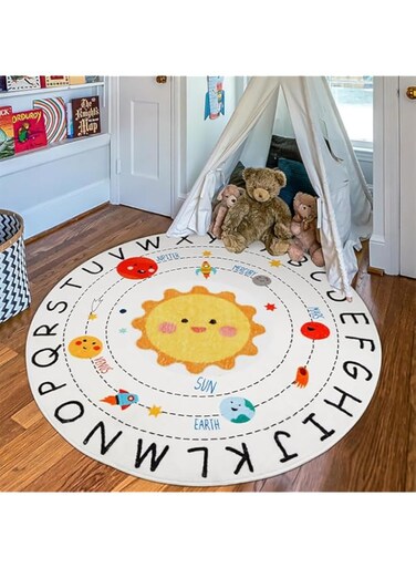 Exrp Round Kids Play Rug ABC Alphabet Nursery Rug for Bedroom Playroom Non Slip Fun Educational Playmat Round Circle Carpet Crawling Mat for Classroom Infant Toddlers，100 * 100cm