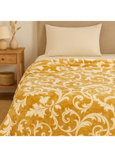 DECOR Flannel Blanket Double 200x220 cm Damask Print   Ultra Soft Brushed Polyester Blanket   Warm Lightweight All Season Bed Blanket