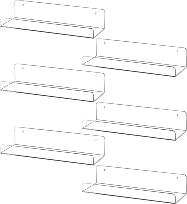 Sooyee 6 Pack Floating Shelves - 15 Inch Clear Acrylic Wall Mounted Display Shelves