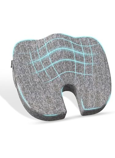 Memory Foam Coccyx Seat Cushion for Tailbone Pain Relief Sciatica, Lower Back &amp; Hip Support Orthopedic Chair Cushion, 18 x 14 x 3 Inch, Black Melange