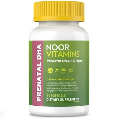 Noor Vitamins Prenatal Vitamins With DHA Includes Essential Vitamins, Folic Acid, DHA &amp; Ginger To Soothe Mom's Stomach. Halal Prenatal Vitamin Used Before/During/Post Pregnancy (1 Month Supply)