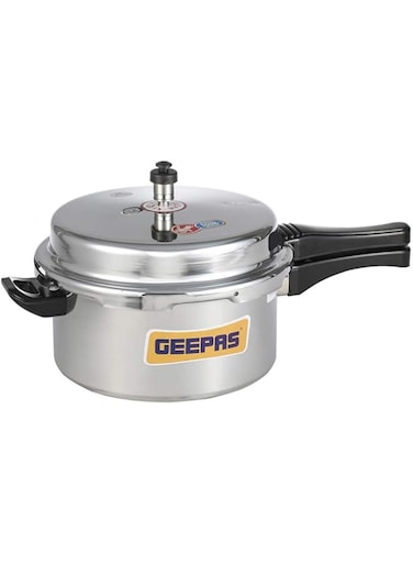 Geepas GPC327 7.5L Stainless Steel Induction Base Pressure Cooker - Lightweight &amp; Durable Cooker with Lid, Cool Handle &amp; Safety Valves   5 Years Warranty
