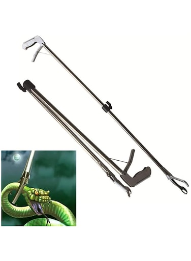 LOVEQIZI Aluminum Alloy Foldable Professional Standard Snake Tong Reptile Grabber Heavy Duty Rattle Snake Catcher Wide Jaw Handling Tool with Lock Non-Slip Handle,120CM
