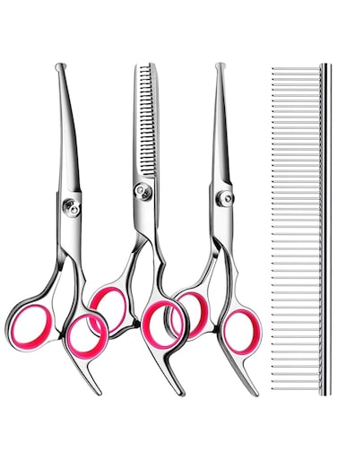 TINMARDA Professional Dog Grooming Scissors Kit with Safety Round Tips, Sharp and Durable Titanium Coated Pet Grooming Shears for Dog Cat