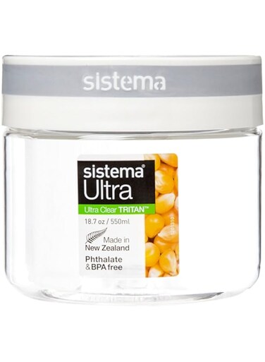 Sistema 51345Zs Tritan Ultra Collection Round Storage Container, 550 ml - White/Grey