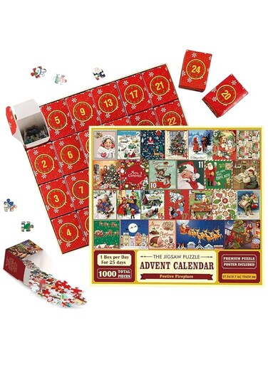 Christmas Advent 2024 Calendar Puzzle, 24 Boxes, 1000 Pieces Christmas Square Jigsaw Puzzles for Kids, Teens and Adults, Christmas Countdown Calendar for Family Game, Xmas Jigsaw Puzzle Christmas Gift