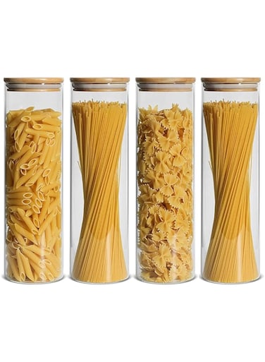 RRong Glass Storage Jar with Bamboo Lids,Set of 4,Kitchen Food Storage Containers,Glass Cereals Canisters for Pantry Organization and Storage Containers Moisture Proof for Sugar, Coffee, Tea (2200ML)&hellip;