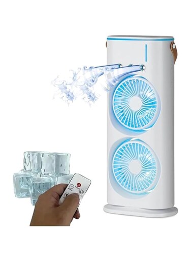 Portable AIR Conditioner With 2 FAN, Mini Air Cooler, Spray FAN Portable Humidifier Double Fan Air Conditioner, 300ml Mini Evaporation Cooler, USB Personal Conditioner With LED Lights, AC Cooling Doub