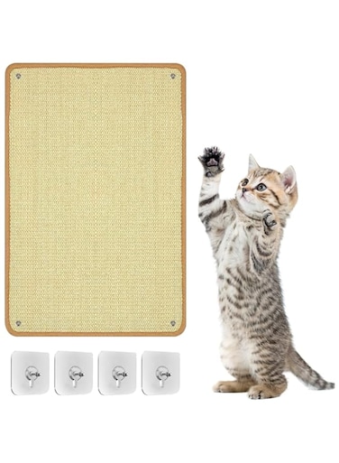 HASTHIP Cat Scratch Pad, Sisal Scratch Pad, with Traceless Stickers Sisal Fabric Cat Scratching Pad, Durable and Shedding-Resistant Cat Scratching Surface for Indoor Wall Furniture Vertical(12 * 20")