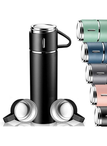 ELTERAZONE Vacuum Insulated Flask 500ml/17.6oz Stainless Steel Thermos Bottle with Cup for Coffee Water Hot and Cold Drink Flasks. (Black)