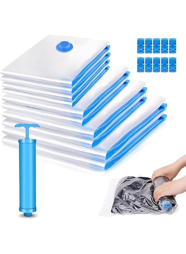 Autbye 10 Pack Vacuum Storage Bags with Manual Pump - 4 Small, 2 Medium, 2 Large &amp; 2 Jumbo - Reusable Compression Bags for Clothes, Blankets, Quilts, Pillows &amp; Travel