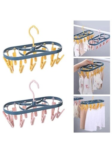 MARGOUN For Foldable Clothes Hanger Towels Socks Bras Underwear Drying Rack With 12 Clips Plastic Space Saving Closet Organizer Hanger Rack (2 pack)