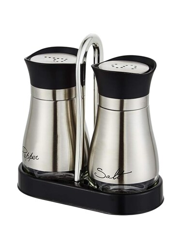 Lonimia Salt and Pepper Shakers, Stainless Steel and Glass Bottle, Set of 2