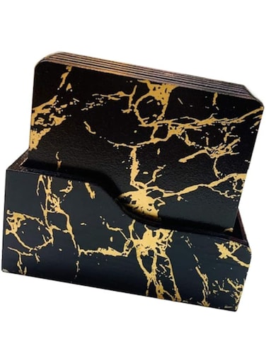 N / B Makeup Toy 6 Pieces wood Non-slip Cup Mats Insulation Mats tea coaster set Table Coasters for Cold Drinks and Hot Beverage (Marble Design Black)