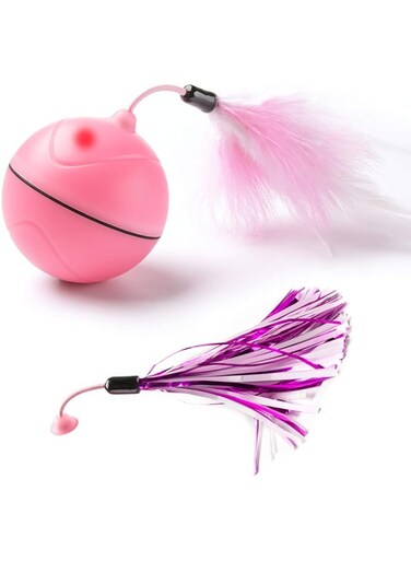 Mumoo Bear Interactive Cat Toy Ball With Colorful Feather Smart Pet Toy Self Rotation Rolling Ball Usb Rechargeable Built-In Led Light For Cat Kitty Exercise Chase Play