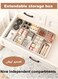White, extendable, multi-functional drawer organizer box. Suitable for dressing table drawers, kitchens, bathrooms, bedrooms, and offices. Can store tableware, cosmetics, jewelry, small tools, etc. (White)