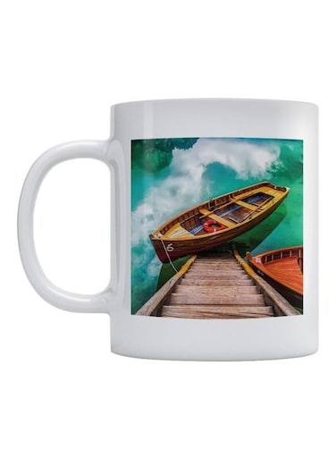 Boat Printed Mug White/Green/Yellow