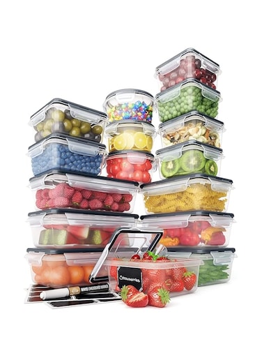 Arabest 16-Piece Food Storage Container Set with Easy Snap Lids Airtight Plastic Food Containers for Pantry and Kitchen Organization - For Meal Prep, Household Essentials and Leftovers