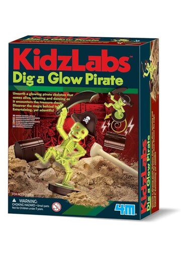 4M KidzLabs - Dig a Glow Pirate, Unearth a Pirate Skeleton, STEM Fun Learning Kit for Kids Ages 5+