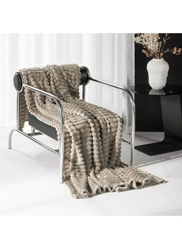 HOME Jacquard Throw Blanket - Khaki 150x200 cm   Soft Polyester Decorative Throw   Cozy Sofa Blanket For Living Room &amp; Bedroom