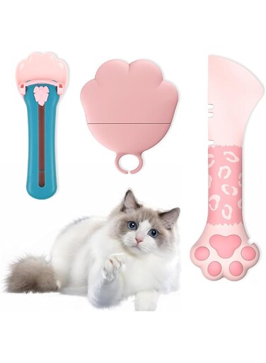 WEZCHUGHAOL Pet Food Can Supplies Set, Cat Food Can Spoons &amp; Can Lids, Cat Feeding Set, Pet Feeding Kit, Cat Strip Squeezer &amp; Cat Treat Spoon &amp; Cat Food Lids, for Cats and Dog Food Cans(3Pcs)