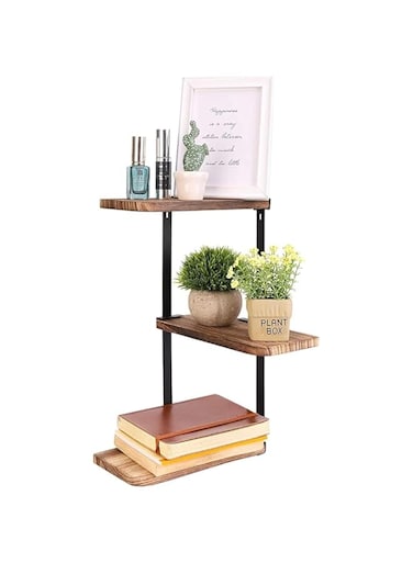 medla Wood Corner Floating Shelves: Corner Shelf Wood 3 Tiered Industrial Floating Bookcase Shelf Rustic Wood Wall Storage Shelves Space Saving Wooden Wall Shelf for Bathroom Living Room Kitchen