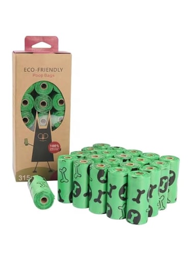 Biodegradable Compostable Dog or Cat Pet Waste Poop Bags, 21Rolls 315 Sacks (22x33CM), 100% Leak Proof, Scented (Green Bone)