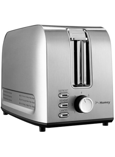 Homey Toaster 2 Slice, Stainless Steel Bread Toaster, 7 Adjustable Browning Control, Reheat, Defrost, Cancel Function, with Removal Crumb Tray, 1 year manufacturer warranty, Silver