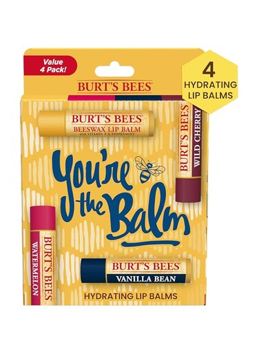 Burt's Bees Lip Balm, Moisturizing Lip Care, for All Day Hydration, 100% Natural, You're the Balm - Original Beeswax, Wild Cherry, Vanilla &amp; Watermelon (4 Pack)