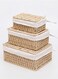 Woven Weaving Storage Basket Set of 3 with Cover, Eco-Friendly &amp; Durable Decorative Bins, Rectangular Fabric Baskets for Home Organization, Stylish Macrame Sundries Storage, Paper Rope Design