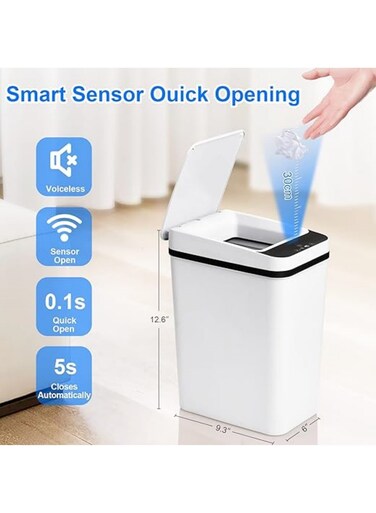 Pow Smart Waste Bin Inductive Trash Can Touchless Bathroom Trash Can with Lid Motion Sensor Waterproof Garbage Bin 12L Narrow Small Automatic Trash Can for Kitchen Bedroom Office Toilet