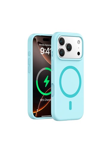 Mobcos iPhone 17 Pro Max Sky Blue Elite Ring Premium Silicone MagSafe Case for iPhone   Silky Soft Touch   Military-Grade Shockproof Protection   Strong Magnetic Compatibility   Luxury Slim Cover