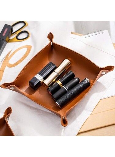 LBOYLOVE&reg; PU Leather Keys Organizer 25cm- Small Compact Valet Tray, Bedroom Table Office Desk Accessories, Bedside, Home Entrance Entryway Coins Watch Stationary Jewellery Tray Brown