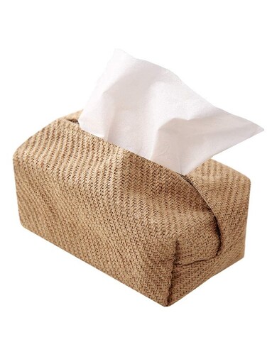 Organic-Linen Tissue Box Napkin Holder, Japanese Style Cotton And Linen Cloth Art Pumping Box Simple Homestay Concave Shape Storage Bag Creative Home Living Room Dining Table