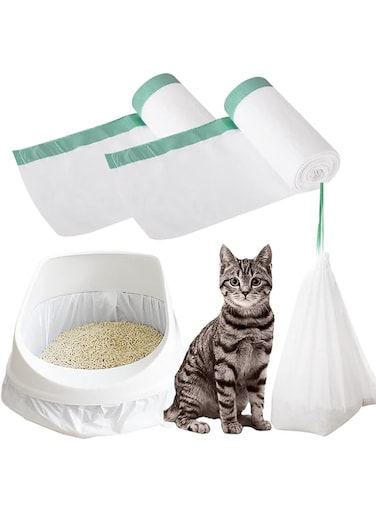 OKBUYNOW 2 Roll Cat Litter Box Liners Disposable Bags with Drawstring for Cat Kitty Pet Waste Litter Box Bag, Extra-Thick Scratch Resistant (L)