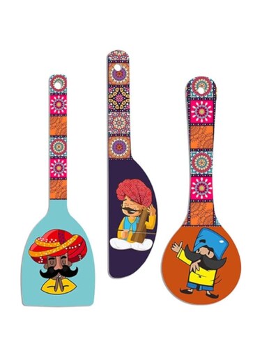 bpa Rajasthani Culture Wooden Wall Hanger Spoons for Home   Office   Living Room   Gift   Modern Decoration Items   Kitchen Wall Decor   Home Decor Hanging Items (WH_5012N), Set of 3