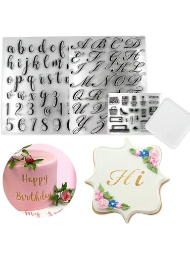 SYOSI Alphabet Cake Stamp Tools, 4 Pcs Alphabet &amp; Numbers Fondant Cake Mold, DIY Cookie Stamp High Heel Sunglasses Fondant Molds for Fondant Biscuit Cake Cookie Mold Baking Tool