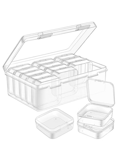 HBSTUDIO Small Bead Organizers, 15 Pieces Plastic Storage Cases Mini Clear Bead Storage Containers Boxes with Hinged Lid and Large Rectangle Organizing Box (1 Set)