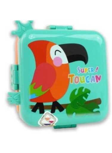 Super Toucan Parrot Design Double Layer 3 Girds Tiffin Food Container Stainless Steel Thermal Insulation Bento Lunch Box 1120ml + 70ml for Kids/children (Green Orange)