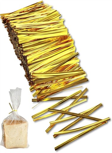 Gold Twist Ties, 8CM Reusable Plastic Bread Twist Ties Bread Twisty-Ties for Candy Coffee Goodie Bags Snacks Party Cake Present Supplies