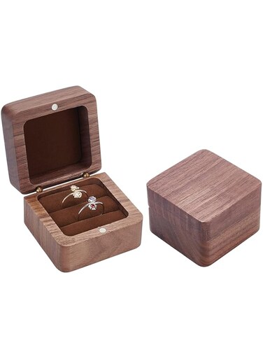 KASTWAVE Wooden Ring Box, Walnut Engagement Ring Holder, Square Wedding Ring Box with Slot, Proposal Wedding Ceremony for 2 Ring Jewelry Storage Box