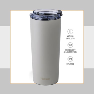 Insulated Stainless Steel Vacuum Mug, 600ml - Your Versatile Dual-Use Travel Companion for Hot and Cold Beverages Anywhere: Home, Gym, Outdoors, Office, and School - Beige