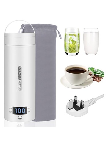 Portable Electric Kettle for Travel, 500ml Stainless Steel Electric Kettle for Coffee Milk Tea, Bring 4 Hot Temperature Settings,Small Kettle Heater with Auto Shutoff and Insulation Protection (White)