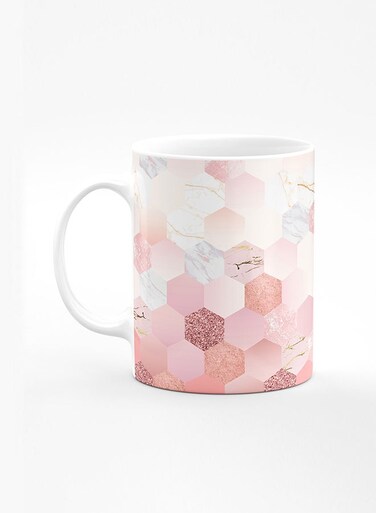 Designer Printed Coffee Mug with Heavy Duty Handle 11oz Ceramic Personalised Gift Mugs Cup [Microwave Safe &amp; Dishwasher Proof] - Marble Pink Honeycomb