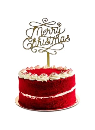 3 LITTLE DESSERTS Merry Christmas Acrylic Cake Topper Mirror Gold Xmas Festive Red Green Toppers Elegant Decoration UK