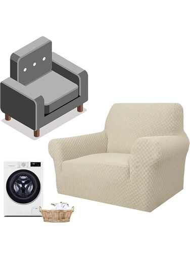 Homodoskey Sofa Cover Jacquard Design High Stretch Large Couch Covers for 1,2,3,4 Seater Pet Dog Cat Proof Oversized Stretchable Slipcover Magic Elastic Furniture Protector (Beige,1 Seater)