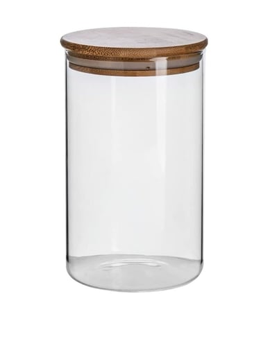 AKDC Borosilicate Glass Jar With Bamboo Lid, 1 Litre Capacity